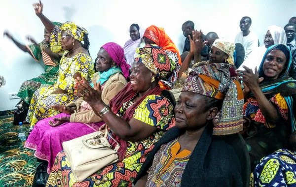 Victims of former Chadian dictator Hissène Habré celebrate his conviction by an African Union-backed court in Senegal on 30 May 2016. © Ruth McLean